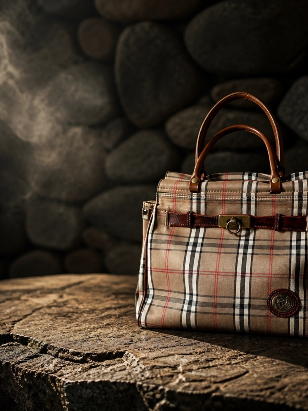 Plaid Leather Satchel Purse